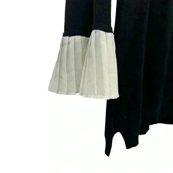 Vila Milano Women's Black Knit Top Pleated Chiffon Cuffs Size L - Picture 4 of 9